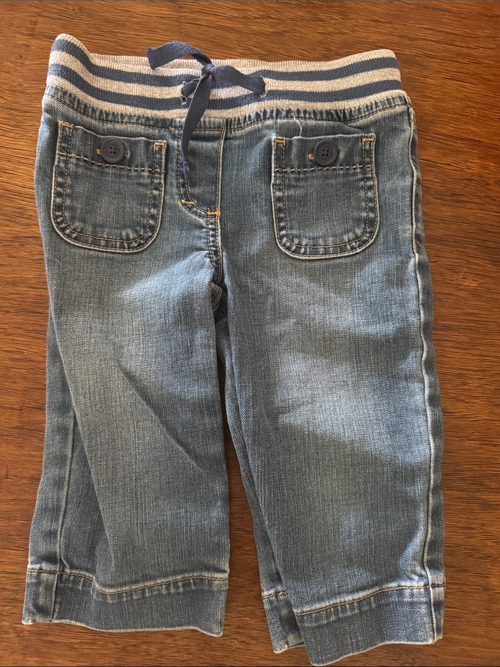 Boden Kids Light Blue Knit-Waist Denim Jeans with Stripe Waistband